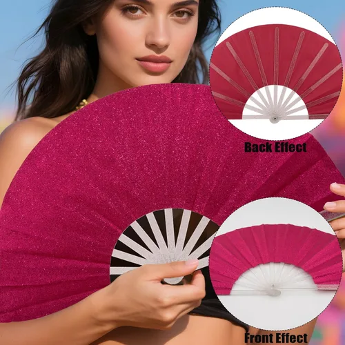 Miniatura 4 de 30 ventiladores plegables grandes de mano para hombres y mujeres, abanicos decorativos plegables, accesorios rave, utilizados para bailes, fiestas
