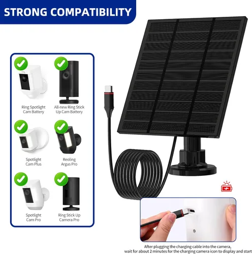 Miniatura 2 de Paneles solares para cámara Ring al aire libre inalámbrica (Nueva Generación) Cargador de panel solar de 5W 5V con USB-C y enchufe para Spotlight