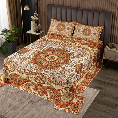 Miniatura 7 de Erosebridal Juego de ropa de cama oriental tamaño King, vintage, juego de colcha Art Deco de terracota, juego de edredón estético hippie