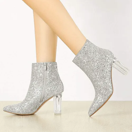 Miniatura 2 de Allegra K Botines transparentes con purpurina para mujer, Claro