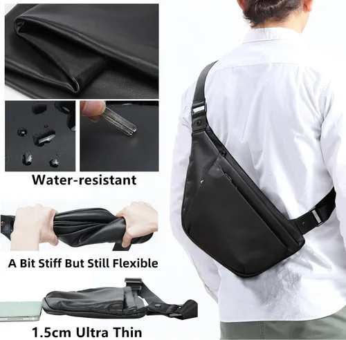 Miniatura 2 de Masa Kawa Mochila bandolera de cuero para hombres y mujeres de 7.9 pulgadas, bolsa de pecho ultra fina para ciclismo, senderismo, viajes, mochila