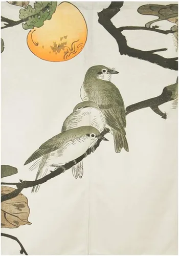 Miniatura 11 de Cortina japonesa Noren para puerta, pintura de tinta, hojas y pájaros, cortina para puerta, tapiz divisor de habitación, 33 x 35 pulgadas Bird 2
