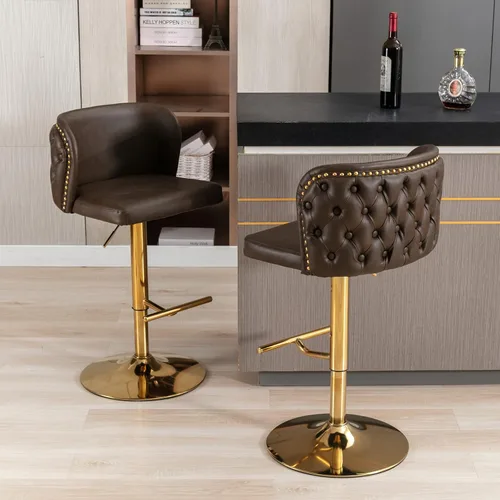 Miniatura 10 de Juego de 2 taburetes de bar giratorios, modernos taburetes de bar tapizados de poliuretano con respaldo entero copetudo y altura de asiento