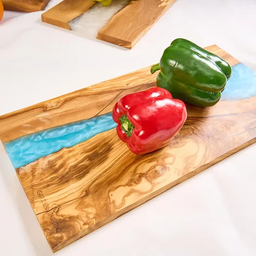 Miniatura 9 de Tabla de queso de lujo de madera de olivo italiana con resina, tabla de embutidos, tabla de cortar y cortar para carne, verduras y frutas, tabla