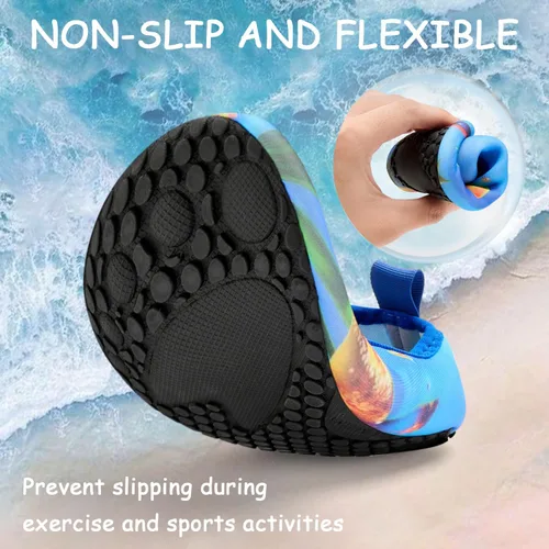 Miniatura 4 de ANLUKE Zapatos de agua para niños y niñas, calcetines acuáticos descalzos, de secado rápido, para playa, natación, deportes al aire libre, zapatos