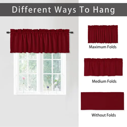 Miniatura 6 de 2 paneles de cenefas de cortina para ventanas, cenefas opacas de 52 x 18 pulgadas, cenefas decorativas con bolsillos para barra de 1.9 pulgadas