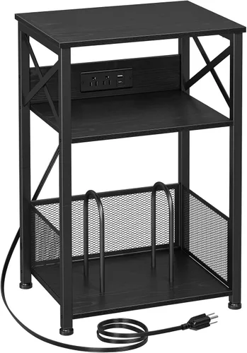 AMHANCIBLE HETCD01BK-1 - Soporte para tocadiscos con estación de carga, soporte para tocadiscos con armario de almacenamiento, mesa auxiliar de 3