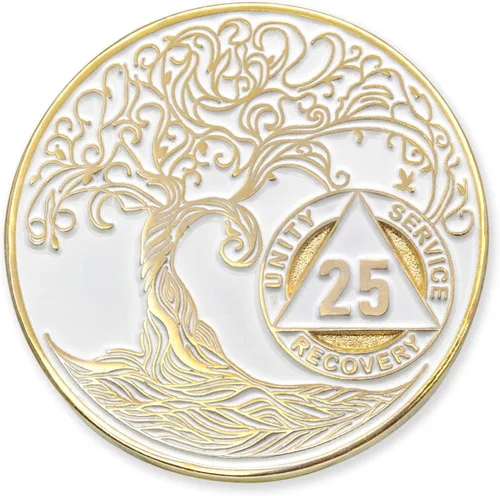 Miniatura 203 de 20 Year Sobriety Mint Twisted Tree of Life - Medallón de recuperación AA chapado en oro, fichas y fichas, color negro