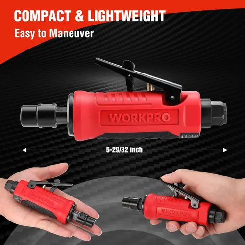 Miniatura 3 de WORKPRO Amoladora neumática recta de 1/4 pulgadas, 25000 RPM, molinillo de troquel alimentado por aire para moler, cortar, pulido, reparación