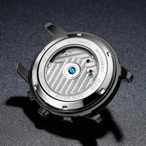 Miniatura 5 de OLEVS Relojes automáticos para hombres, reloj de pulsera mecánico de esqueleto de lujo dorado con cuerda automática, diamante luminoso, impermeable
