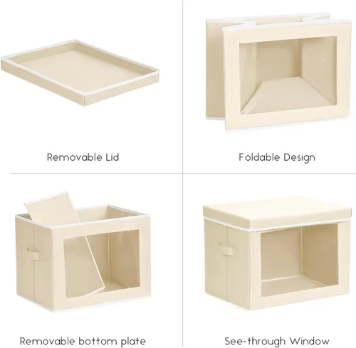 Miniatura 7 de Homsorout Contenedores de almacenamiento con tapas, organizadores pequeños de tela con ventana, contenedores de almacenamiento plegables para ropa