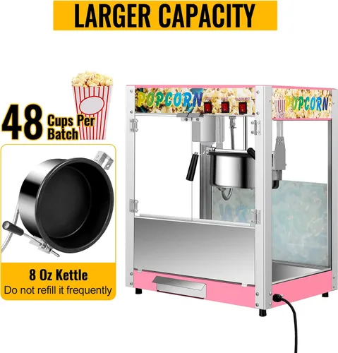 Miniatura 4 de Máquina comercial de palomitas de maíz con hervidor de 8 onzas, máquina de palomitas de maíz para encimera de 850 W para 48 tazas por lote