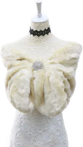 Miniatura 43 de Aukmla Bufanda de piel de boda para mujer con broche de diamantes de imitación para novia y damas de honor