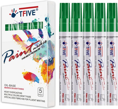 Miniatura 12 de TFIVE Rotuladores de pintura dorados, paquete de 5 rotuladores permanentes a base de aceite, punta media, impermeables y de secado rápido