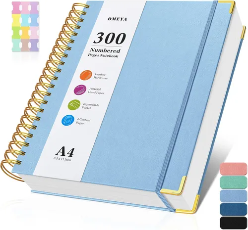 Miniatura 14 de Cuaderno espiral 8.5" x 11", 300 páginas numeradas cuadernos rayados de tamaño universitario con contenido, 100GSM cuaderno grueso para mujeres