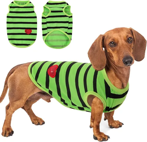 Miniatura 47 de Camiseta a rayas para perros y gatos, chaleco de algodón para primavera, verano, para mascotas, adecuada para mascotas pequeñas y medianas y Amarillo