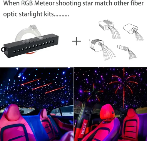 Miniatura 6 de AZIMOM - Kits de estrella fugaz de meteorito RGB con 12 LED, 96 piezas de 0.04 pulgadas, 13.1 pies de fibra óptica multicolor, kits de estrella