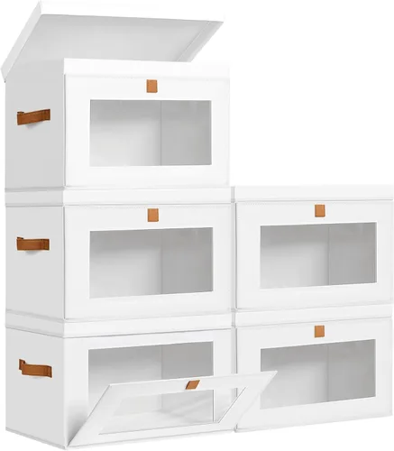 Miniatura 9 de DIMJ Contenedores de Almacenamiento con Tapas - Paquete de 4 Organizadores Grandes de Tela para Armario con Ventana y Asas, Cajas de Almacenamiento
