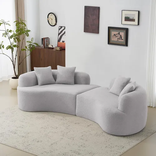 Miniatura 12 de 67'' Modern Curved Loveseat, Luxury Teddy Velvet Upholstered Couch, Comfy Cloud Compressed Sofa with 2 Pillows for Small Spaces Living Room