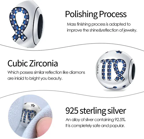 Miniatura 38 de Pandach 12 dijes de cumpleaños con signo del zodiaco de plata de ley 925 con piedra natal para mujer, pulsera, collar, pulsera, regalo para mujeres