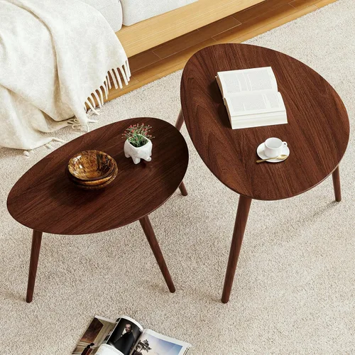 Miniatura 5 de Mesa de café ovalada pequeña, de 25.6 pulgadas, pequeña mesa auxiliar moderna de mediados de siglo para sala de estar, mesa auxiliar 100% madera