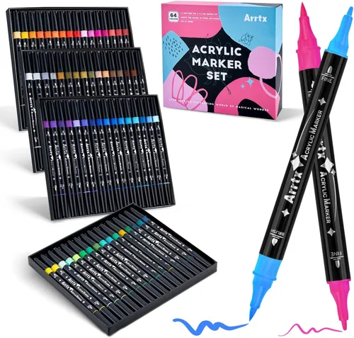 Miniatura 10 de Arrtx Paquete de 8 rotuladores de pintura negra de doble punta, marcadores de pintura acrílica grafiti negros para pintar sobre roca, papel, madera