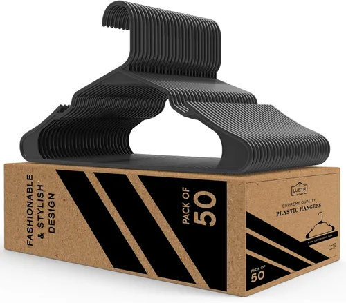 Paquete de 50 perchas de plástico resistentes, organiza tu armario sin esfuerzo con percha antideslizante, las mejores perchas para ropa con diseño
