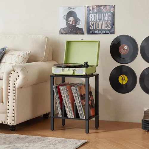 Miniatura 5 de LELELINKY Soporte para tocadiscos de 2 niveles con almacenamiento de discos de vinilo hasta 100 álbumes, soporte para discos de dormitorio y mesa