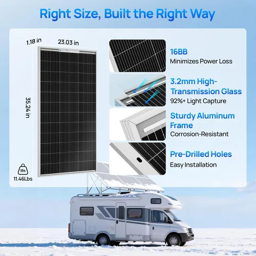 Miniatura 5 de ECO-WORTHY Bifacial - Cargador de energía para módulo fotovoltaico rígido monocristalino de alta eficiencia de 100 vatios y 12 voltios