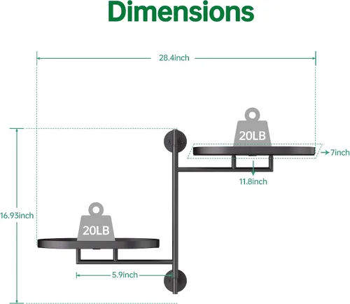 Miniatura 4 de Estantes giratorios de ventana para múltiples plantas en interiores, soporte de esquina de metal de 2 niveles negro soporte flotante para pared