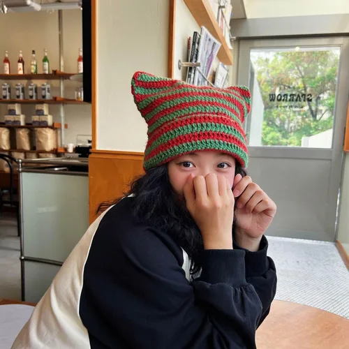 Miniatura 2 de CATMICOO Y2k Beanie Knit Cat Ear Beanies - Gorros de ganchillo para mujer