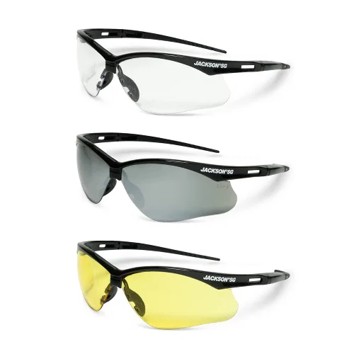 Jackson Safety SG - Lentes de seguridad para hombres y mujeres, lentes antiarañazos con marco negro, ANSI Z87.1, paquete de 3 (varios estilos)