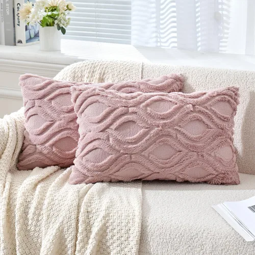 Miniatura 56 de MIULEE - Juego de 2 fundas de almohada de lana sintética suave y afelpada, fundas decorativas de estilo bohemio para sofá, sala de estar, cama, 18 x