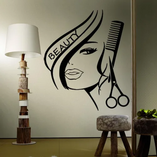 Miniatura 4 de Aniversario Día de la Madre Moderna Moda Belleza Chica Corte Cabello con Tijeras Peine Peluquería Peluquería Vinilo Vinilo Arte Mural
