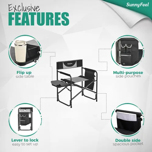 Miniatura 7 de SUNNYFEEL Silla de directores de campamento de gran tamaño, paquete de 2, sillas plegables portátiles para adultos resistentes con mesa auxiliar