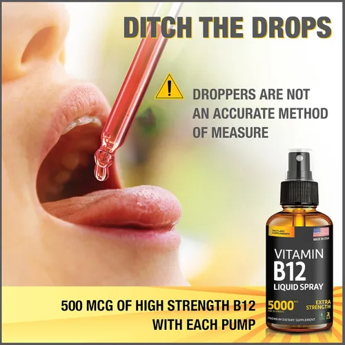 Miniatura 9 de Paquete de 2 – Spray líquido B12 de 5000 mcg – Vitamina B12 sublingual – Spray de vitamina B12 vegano – Metilcobalamina Vitamina B12 líquido que