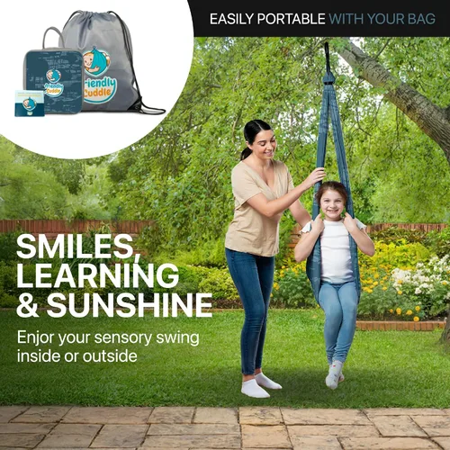 Miniatura 8 de Columpio sensorial de interior para niños o exterior – Soporta 300 libras, doble capa y giro de 360°, columpio hamaca de terapia de compresión