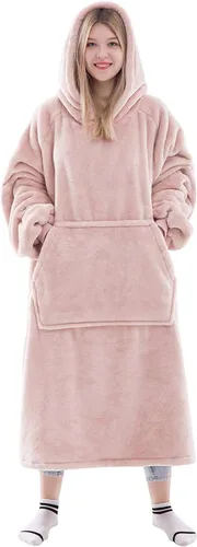 Miniatura 42 de Waitu - Sudadera tipo manta, para regalar a hombre o mujer, muy cálida y acogedora, gigantesca, con capucha, de gruesa franela, con mangas y un Negro