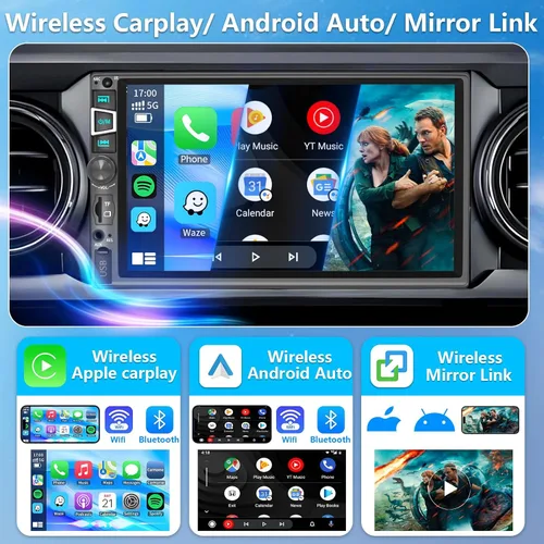 Miniatura 2 de Estéreo de auto de doble DIN compatible con Carplay inalámbrico y Android Auto y Mirror Link, pantalla táctil HD 1024 x 600 de 7 pulgadas