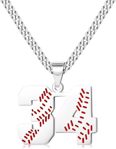 Miniatura 33 de Btysun Collares de béisbol de béisbol número 0-99 dijes de acero inoxidable para hombres, regalos de béisbol, papá, marido, regalo de Navidad
