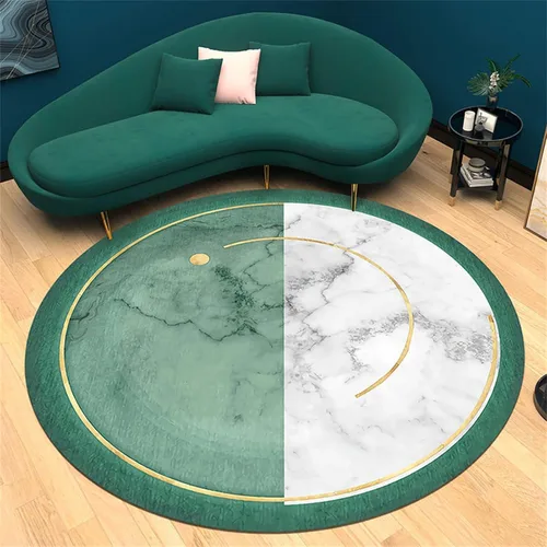 Miniatura 7 de HM&DX Alfombras de lujo ligeras 3D, modernas alfombras circulares abstractas de mármol, lujosas, lavables, antideslizantes, circulares, para sala