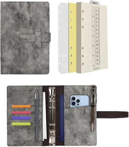 Miniatura 14 de Agenda de cuero Wonderpool A5, carpeta de cuaderno de escritura con papel punteado y cubierta con múltiples bolsillos para la escuela de negocios