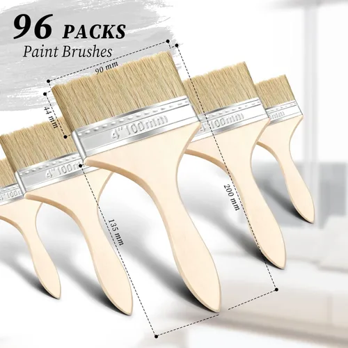Miniatura 2 de Remerry 96 pinceles de pintura de 4 pulgadas a granel, pinceles de cerdas naturales con mango de madera, aplicadores de arte plano para pared