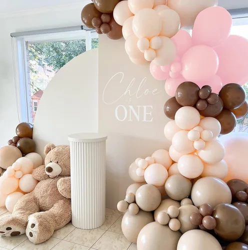 Miniatura 5 de Kit de guirnalda de arco de globos de color rosa claro, doble relleno, mate, rosa, marrón, crema, melocotón, globos de látex de diferentes tamaños