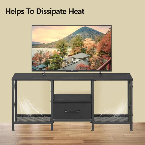 Miniatura 6 de JARHETUN - Soporte de TV con cajón de tela, centro de entretenimiento para TV de 50 55 pulgadas, consola de TV industrial con estantes de Negro