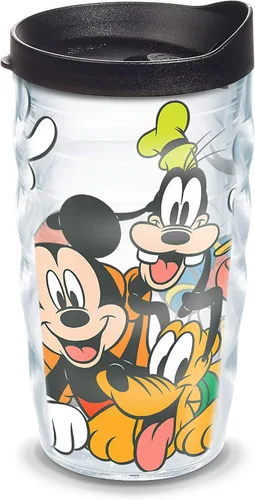 Taza de viaje Tervis Disney Mickey Group hecha en Estados Unidos de doble pared aislada mantiene las bebidas frías y calientes, 10 onzas, ondulada,