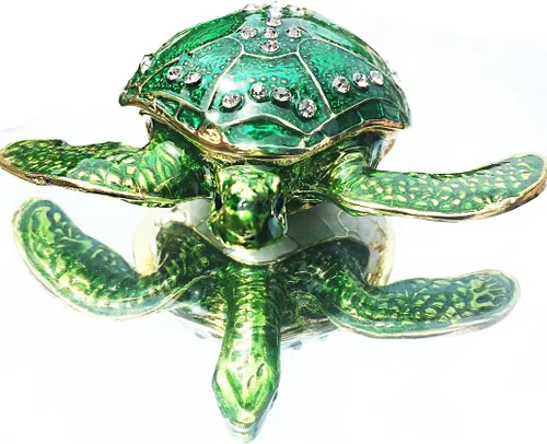 Miniatura 5 de Waltz&F Caja de joyería de estaño con tachuelas de cristal de tortuga marina con biselado pintado a mano anillo titular de regalo del día de la madre