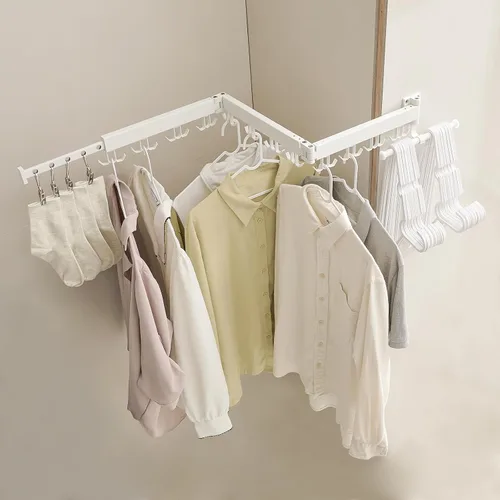 Miniatura 7 de JOOM Tendedero de ropa montado en la pared, estante de secado de ropa plegable, retráctil, plegable (tres pliegues, gancho mejorado), estante