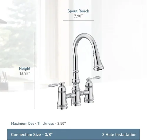 Miniatura 3 de Moen Grifo de cocina de puente desplegable de dos manijas Weymouth de oro cepillado, S73204BG