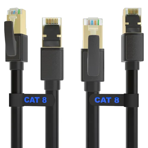 Cable Ethernet Cat 8 de 3 pies, cable de red trenzado de nailon de alta velocidad de 40 Gbps 2000 MHz, cable LAN RJ45 sólido blindado resistente